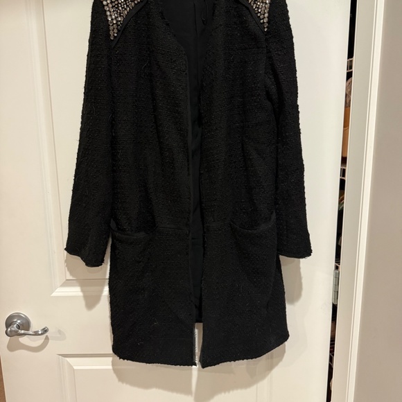 Zara Black  tweed mid length jacket with embellished shoulders - Picture 2 of 4